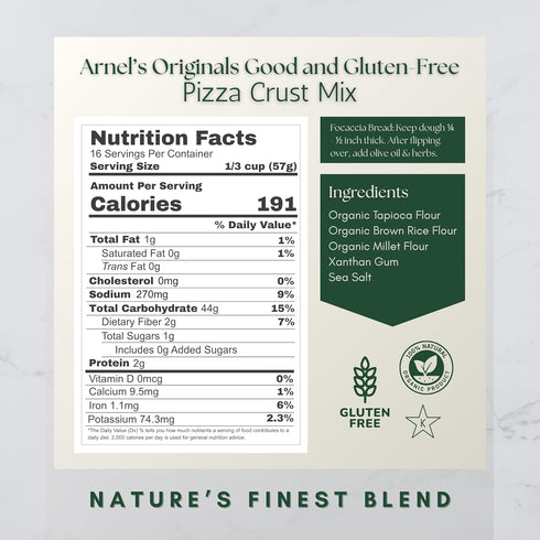 ARNEL'S ORIGINALS GOOD & GLUTEN FREE 2-pounds Pizza Crust Mix, Certified Gluten free, Organic, non-GMO Verified