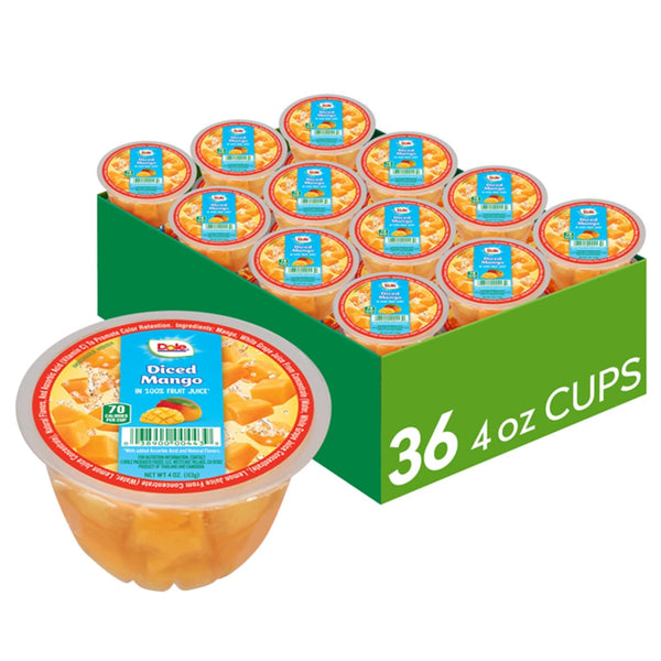 Dole Fruit Bowls Diced Mango in 100% Juice Snacks, 4oz 36 Total
