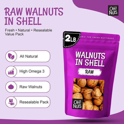 100% 2 lb Packed Oh! Nuts Walnuts in Shell - Raw - Natural - - Whole Walnuts for a Healthy Vegan Snack - in New York