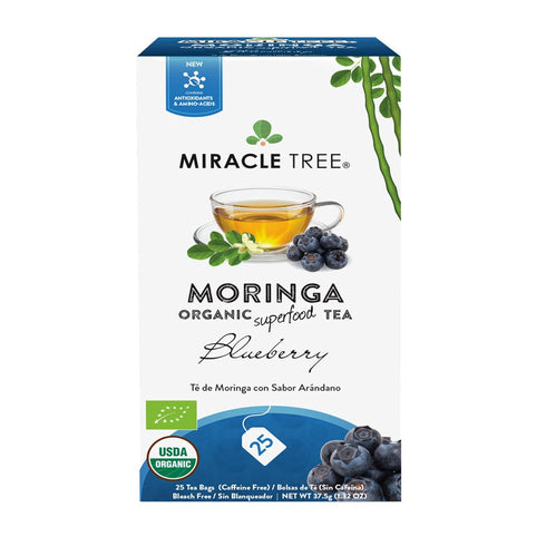 Miracle Tree Organic Moringa Superfood Tea - 25 Individually Sealed Tea Bags, Blueberry