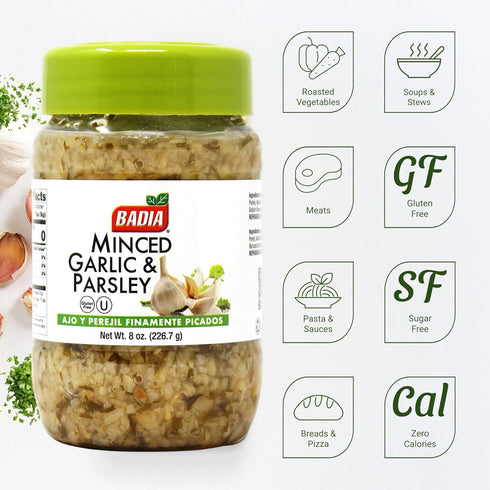 8 oz Badia Minced Garlic & Parsley, Aromatic Garlic and Fresh Parsley Blend