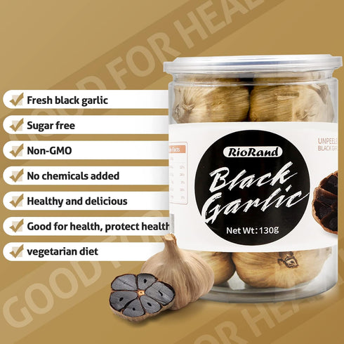 RioRand Whole Black Garlic Jar, 130g Aged for Full 90 Days, 0.28 Pounds