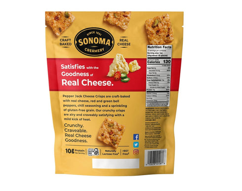 2.25 (Pack 6) Sonoma Creamery Pepper Jack Cheese Crisps, Gluten Free, Craft Baked, Ounces