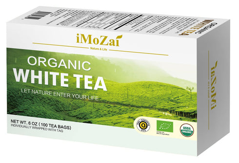 Imozai 100 Count Organic White Tea Bags Individually Wrapped