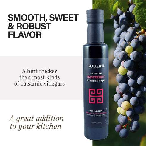 250ml Kouzini Ultra Premium Raspberry Balsamic Vinegar, Aged Balsamic Vinegars from Modena, Italy, Premium, Smooth