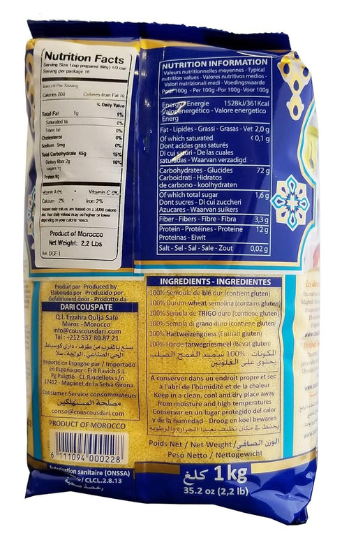 Dari 1kg, 2.2lb 1 Pack) Moroccan Couscous (Fine