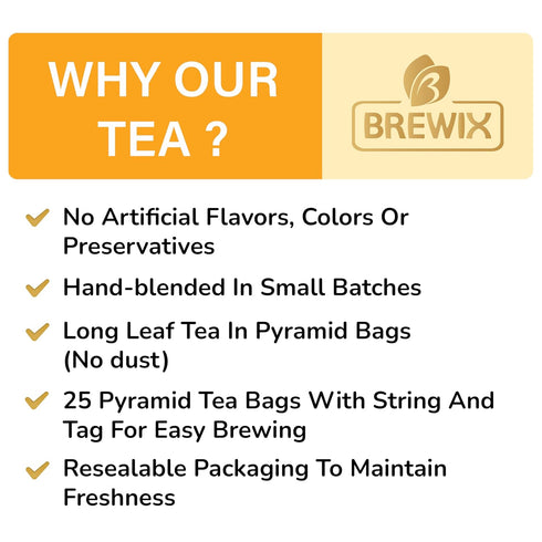 BREWIX Royal Orange Spice Black Tea, 25 Pyramid Tea Bags, Premium Black Tea with Orange and Spices