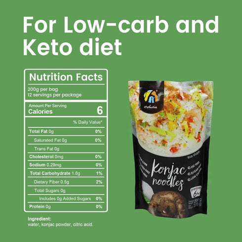 6-Pack 0 Hethstia Shirataki Rice, Low Carb Konjac Rice, Keto, Vegan, Gluten-Free, Sugar-Free, Low Calorie, Fat