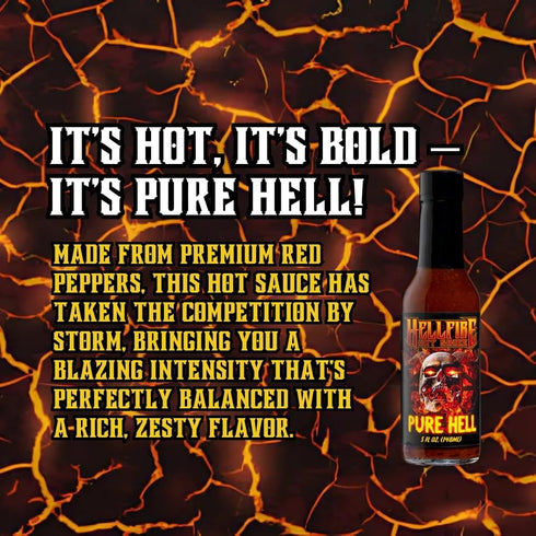 7 5 oz Hellfire Pure Hell Hot Sauce, Pepper Blend, Gourmet, Multi Award-Winning, Amazingly Hot and Flavorful Sauce