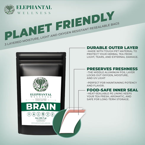 Elephantal Wellness 2oz 20 Premium Brain Herbal Tea | Nootropic Focus & Mental Clarity with Ginkgo, Bacopa, Gotu Kola