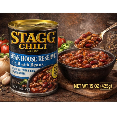 Pet4Homy 15 oz (Pack 6) Stagg Steakhouse Reserve Chili with Beans, Cans of Hearty Beef Chili, Ready to Eat, High