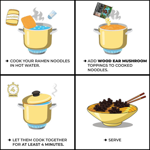 CHIRAMEN Dried Wood Ear Mushroom Ramen Toppings Black Fungus Mushroom Slices for Ramen, Cup Noodles, Soups, Hot Pot
