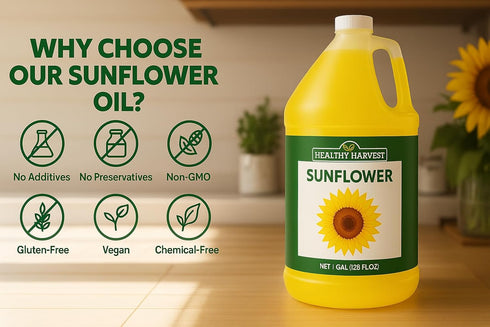 Healthy Harvest Non-GMO Sunflower Oil - Healthy Cooking Oil for Cooking, Baking, Frying & More - Naturally Processed