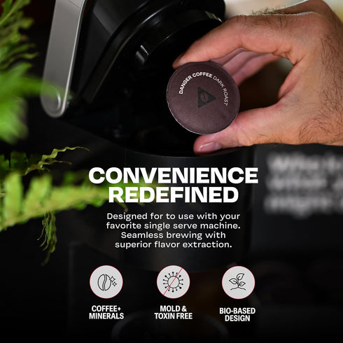 12 Danger Coffee by Dave Asprey, Remineralized, Mold Free & Lab Tested Compostable Pods | Dark Roast Pods