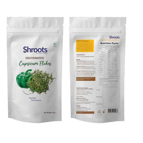45g (1.5oz, Pack 1), SHROOTS Dehydrated Green Bell Pepper Flakes (Capsicum) Air Dried Dehydrated Vegetable, of Gluten