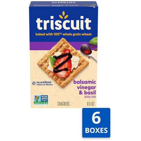 6 8.5 oz Triscuit Balsamic Vinegar & Basil Whole Grain Wheat Crackers, Lunch Snacks, Bulk Snack Crackers, - Boxes