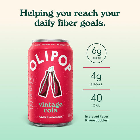 12 oz (4 OLIPOP Prebiotic Soda Pop, Vintage Cola, Prebiotics, Botanicals, Plant Fiber, fl Cans)