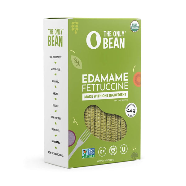 The Only Bean Organic Edamame Fettuccine Pasta - High Protein, Gluten-Free, Vegan, 8 oz (1 Pack)