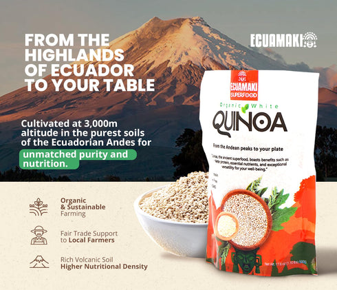 100% 1,1 Lbs (17.6 oz) (2 Pack) EcuaMaki Organic White Quinoa - - Gluten Free Non GMO Organic Vegetable Protein White