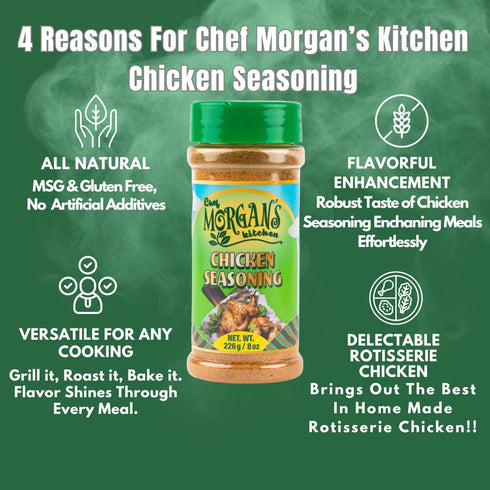 8oz Chef Morgans Kitchen Chicken Seasoning All-Natural Herbs & Spices Shaker Gluten-Free, No MSG Gourmet Dry Rub