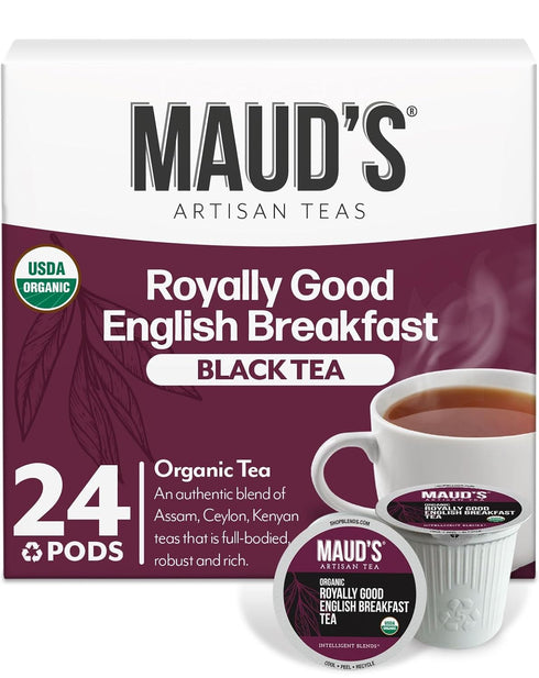 Maud's Organic English Breakfast Black Tea Pods, 24 ct, Recyclable Single Serve Pods, 100% Gourmet Blended Tea Leaves,
