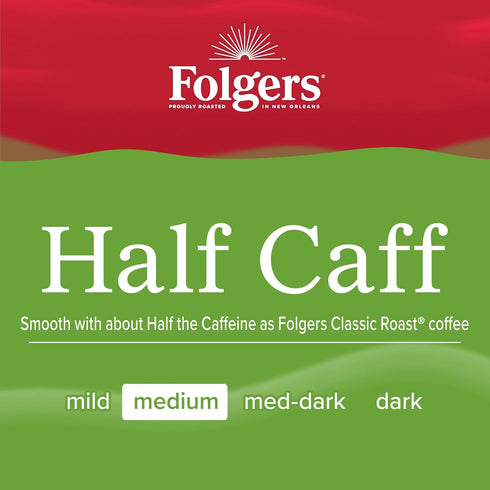 10 Count (Pack 6) Folgers Half Caff Coffee, Medium Roast, Keurig K-Cup Pods