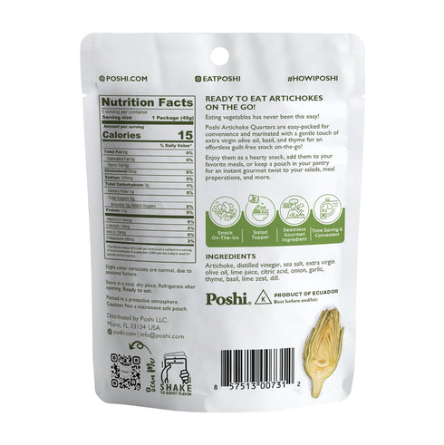 Pack (10 Pack, 1.58 oz) POSHI Artichoke Hearts with Basil and Thyme Ready-to-Eat Snack Vegan, Keto, Low Carb, Gluten