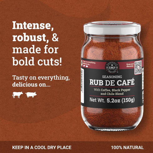 Rub,100% 5.2 oz SMP Rub de Caf - Coffee-Infused BBQ Dry Natural & Preservative-Free, Tenderizes Tough Cuts, Perfect
