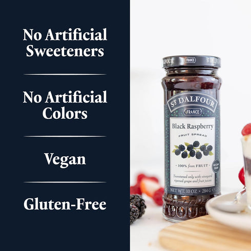 10oz 100% Pack 6 St. Dalfour Black Raspberry Fruit Spread - - from Fruit, No Artificial Ingredients, Non-GMO, No Cane