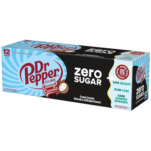 12 oz 12 Pack Dr Pepper Zero Sugar Creamy Coconut Soda, fl cans