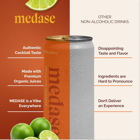 (12oz 4 Pack) MEDASE Margarita "Hello Sunshine" Non-Alcoholic Mocktail Authentic Taste, Healthy and Organic Drink
