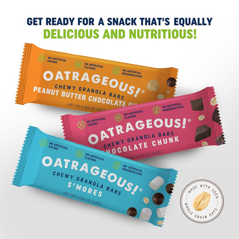 Pack, 2 36 count, 0.84 oz OATRAGEOUS! Chewy Granola Bars Variety Peanut Butter Chocolate Chip, Chocolate Chunk