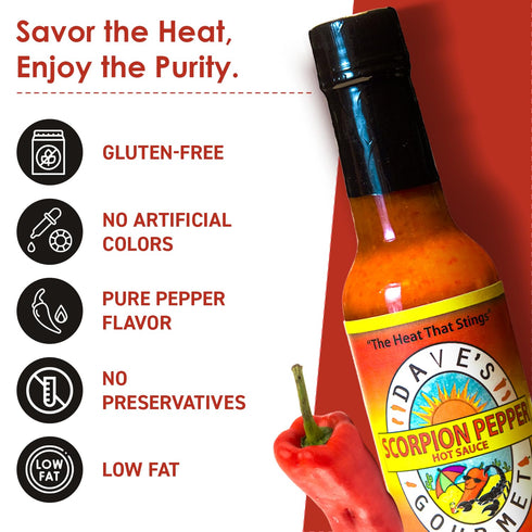 5oz (Pack 3) Dave's Gourmet Scorpion Pepper Hot Sauce - Extract-Free Insanely Hot Flavor - Hot Sauce for Burgers