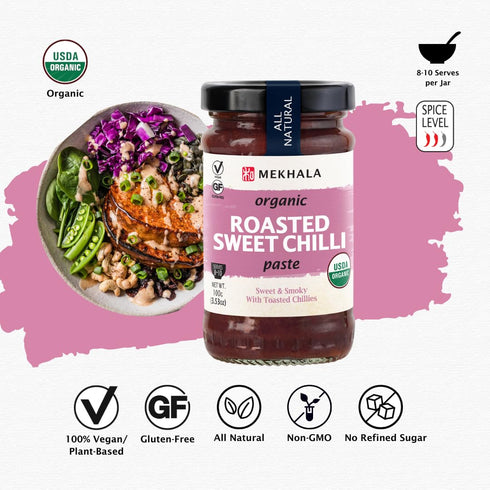 Mekhala Organic ROASTED SWEET Chili Paste Condiment - Gluten-Free, Versatile Vegan - HOT (3.53oz)