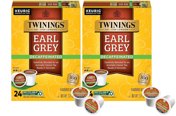Twinings Decaf Earl Grey K-Cup Pods for Keurig, Decaffeinated Black Tea Flavoured