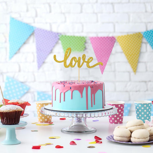Gold Glitter Love Cake Topper - Wedding/Engagement/Bridal Shower/Anniversary/Birthday Decorations Supplies