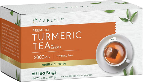 Carlyle Turmeric Tea Bags with Ginger | 60 Count | Caffeine Free