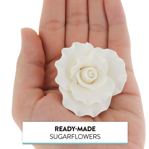 8 Count Global Sugar Art Aussie Rose White Sugar Cake Flower Large, by Chef Alan Tetreault