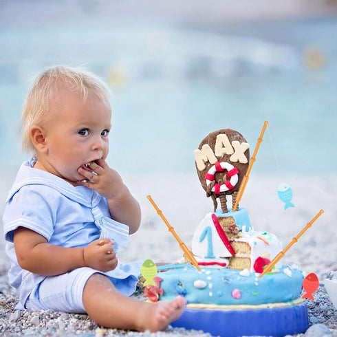 Boao 40 Pieces Mini Fish Pole Decoration, Little Fisherman Fishing Pole Picks, Mini Cupcake Picks for Birthday Party