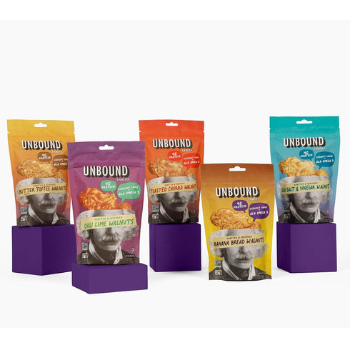 Unbound Snacks Flavored Nuts - Variety Walnuts Sampler, 4 oz (Pack of