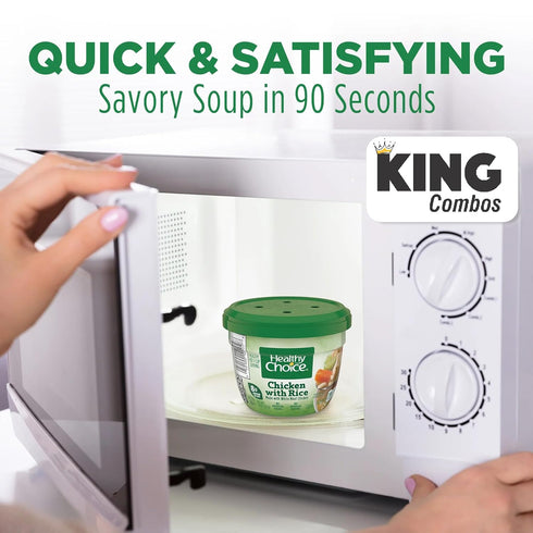 KING COMBOS 14 oz Pack (2) Healthy Choice Chicken With Rice Soup, Microwave Bowl, + QR Code