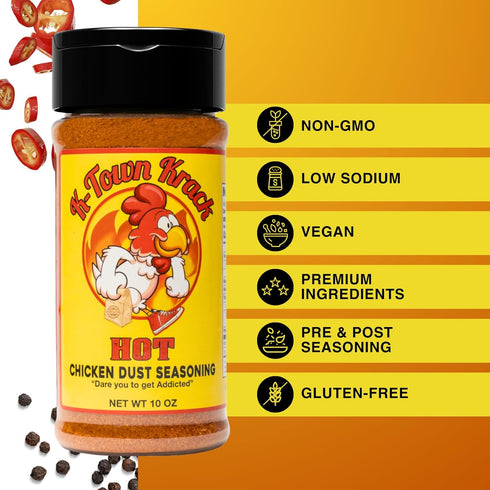 K-Town Krack - Hot Chicken Dust Seasoning - Chicken Wing Seasoning & Spicy Seasoning for Chicken, Beef, Pork, Fish - All-Purpose Seasoning, Spice Rub, BBQ Rub & Spicy Wing Dust Seasoning 10oz