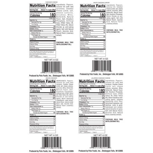 6 Pack, 5.0-7.0 (Pack 6) Palo Popcorn Gourmet Cheddar Cheese Popcorn Snacks, Gluten Free, Pick Custom Variety ounce