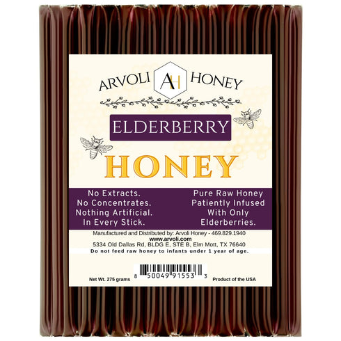 Elderberry Honey Sticks for Tea - 50 Pack - Infused Honey with