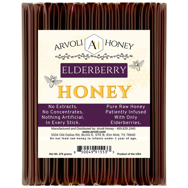 Elderberry Honey Sticks for Tea - 50 Pack - Infused Honey with