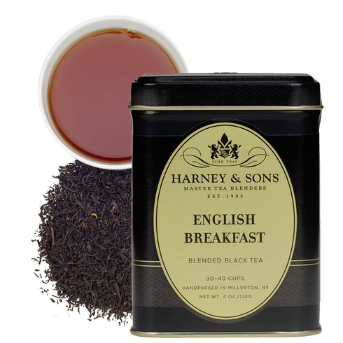 4oz Harney and Sons English Breakfast Loose Black Tea Loose Leaf Tin, Pure China Keemun, Bold, Full-Bodied Flavor