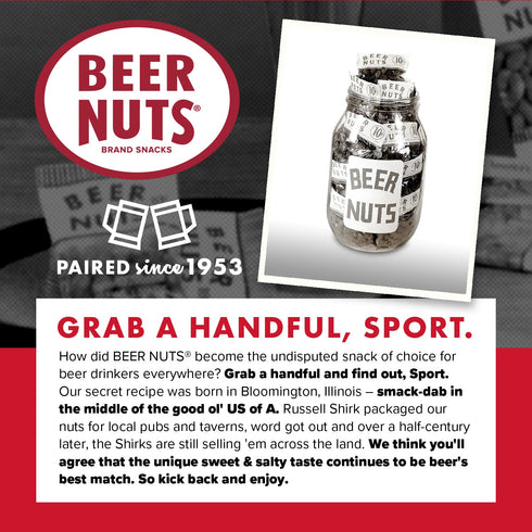 Packaged 1.75oz (Pack 12) BEER NUTS Original Peanuts - Sweet & Salty Bar Nuts - Gluten Free, Kosher, Low Sodium, On The