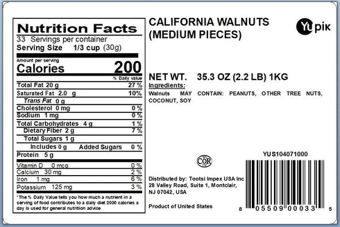 2.2 lb (35.2 oz), Yupik Raw California Walnuts, Medium Pieces, Kosher, Gluten-Free, Vegan, Chopped Nuts, Unsalted