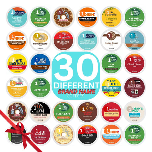 KUPIX Pack Brewers1 (30 Brand Name Variety Coffee Pods K Cup Sampler Flavored, Dark, Medium & light Roast. All the Top