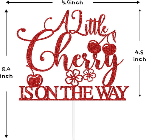 Sriburcio Summer Red Glitter A Litte Cherry is on the Way Cake Topper, Cherry Sweet Baby/Cherry Oh Baby, Funny Cherry